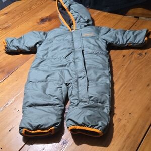 Columbia Green Snowsuit with Orange Accents Sz 6/12 Months